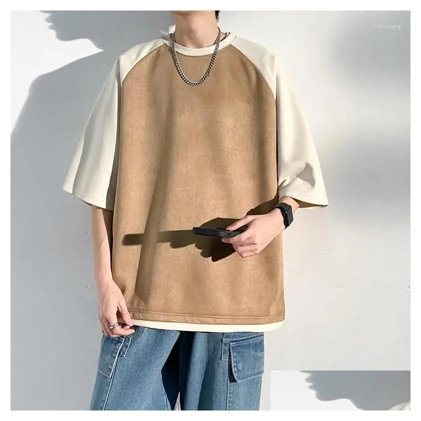 Men's Summer Casual Short Sleeve Suede T-Shirts - Baggy Fit, Versatile Colors, Trendy Tops